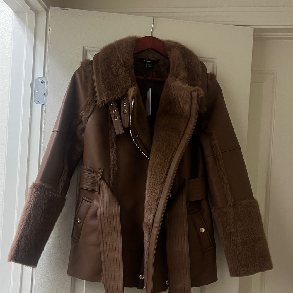 Karen Millen Brown Teddy Jacket with Faux Fur Trim